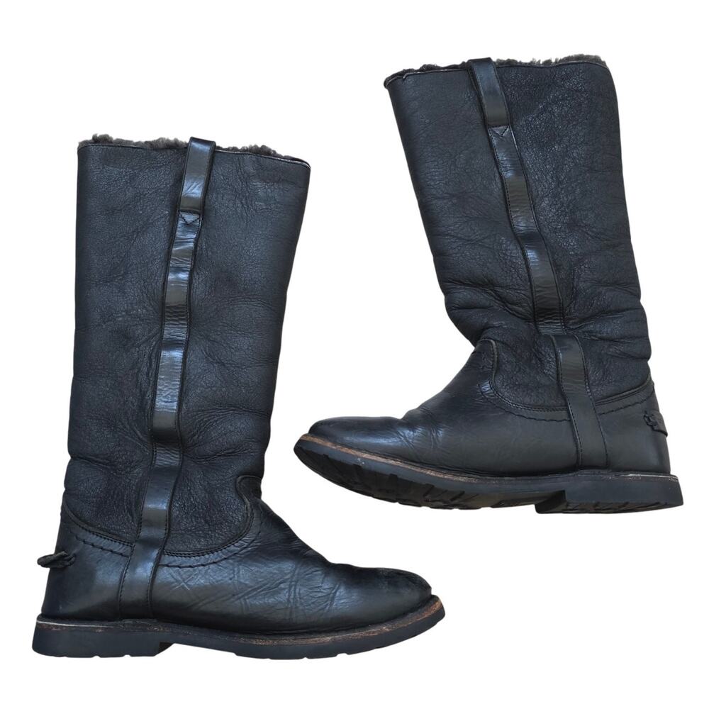 Frye Black Shearling Lined Leather Tall Celia Boots sz 6B Winter Cozy Casual